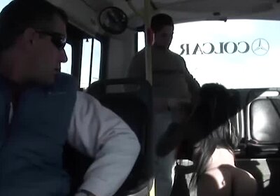 Stunning shemale with black lingerie sucks a big cock in public