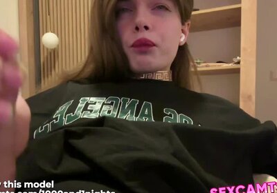 Horny Tgirl Cam Slut Jerks Massive Shecock to Explosive Cumshot