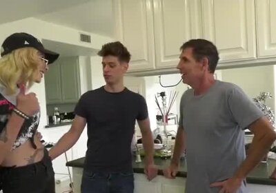 Studly guy lets a hitchhiking shemale pleasure him and take a ride on his cock.