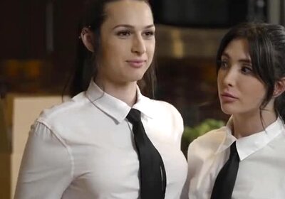 Busty tranny Khloe Kay licks and fucks her coworkers pu