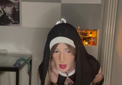 Sexy sissy slut nun in chastity celebrates her slutty mass, begging to be blessed with lots of BBC