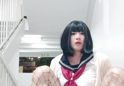 chinese sissy masturbating in public