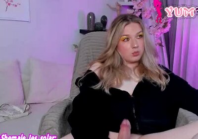 slim shemale babe with sexy feet legs strokes cock on webcam