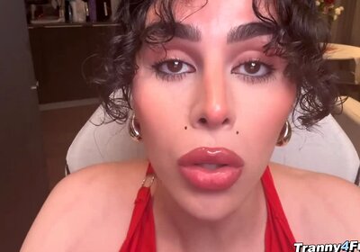 Cute Curly Haired Trans Girl tries her best to Deepthroat