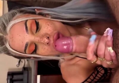 Silver haired tranny bounces on cock