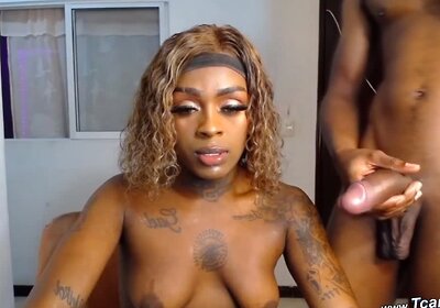 Trans Ebony Beauty Takes BBC Raw While Sucking Deep