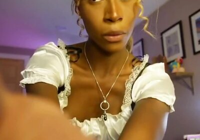 Hot black tranny maid masturbates for us