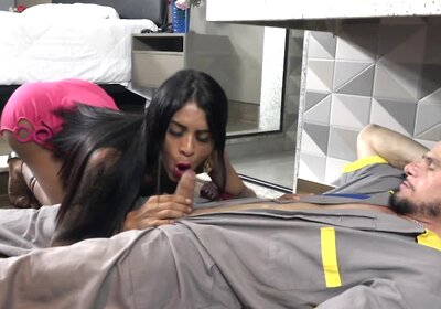 Tgirl Rafaela Colucci Trades Bareback Sex with The Plumber