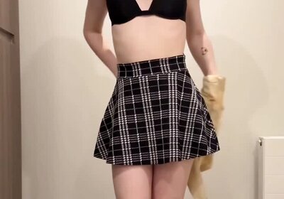 Tiny 18+ TS in uniform posing naked