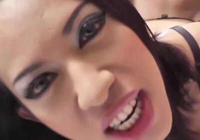 Big tits ladyboy in fishnet stockings gets missionary fucked till facial