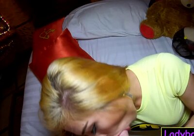 Big dick Thai ladyboy blonde Momo POV blowjob and anal fucking