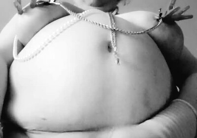 Tits out in ripped stockings - Long Phone 1 on 1 in B&W