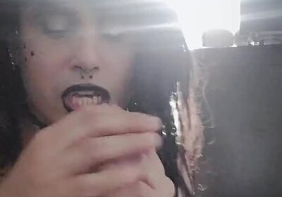 Gothic Faeboy Deepthroating and Sucking Dildo Sloppy 3