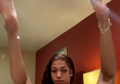 Sexy dickgirl BlasianVixen (MsWetWetBanks) strokes her cock