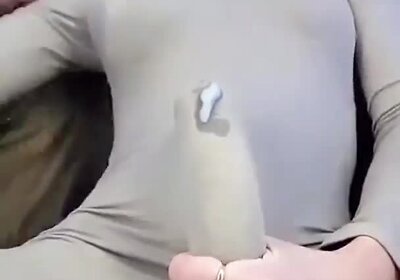 Big dick cums through dress