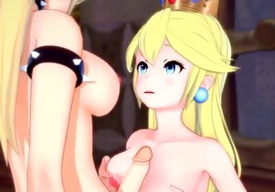 Bowsette has lesbian strap on sex with Peach.