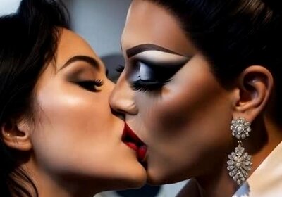 Drag Queen Flight Attendant Kisses Woman