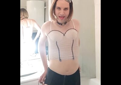 Alexa french crossdresser slut showing face, ass and cock in chastity