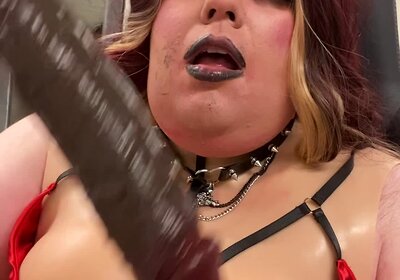 Sissy sucking bbc dildo