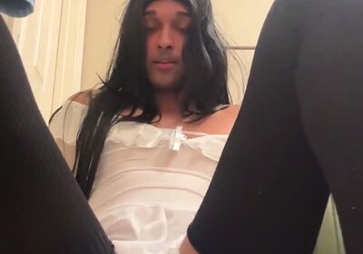 Riding Dildo and Cumming in Chastity