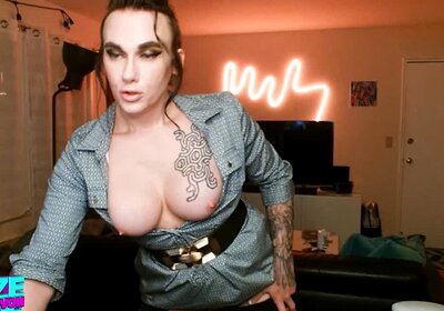 Business Casual t-girl gives herself a raise!