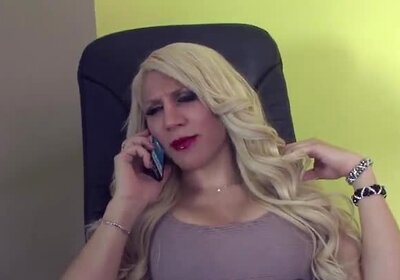 Beautiful blonde office trans goes to town on sweet cock