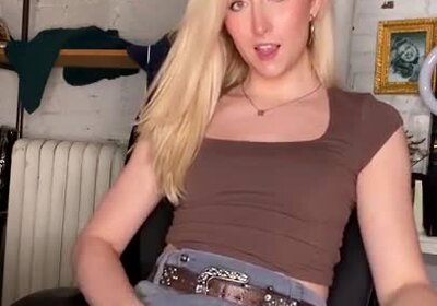 petite blond upskirt stroking her circumcised cock