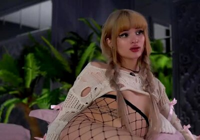 Blonde Bombshell In Fishnets Wide Open Display