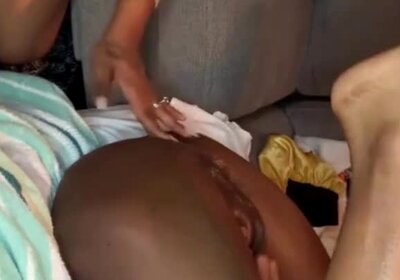 Hung Chocolate TGirl Fucks her Man's Ass