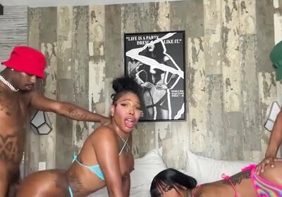 Black friends fucking two ebony shemales