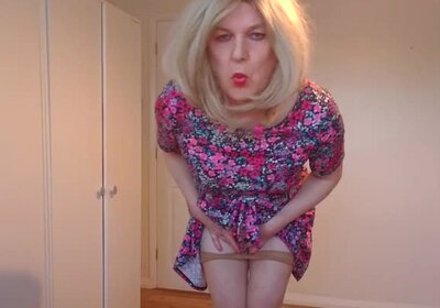 Nude pantyhose, summer dress and heels