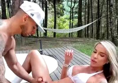 Big boobs trans beauty tops her boyfriend outdoors