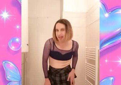 Alexa french crossdresser slut - Upskirt showing ass and cock