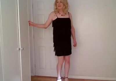 Black minidress and heels with no panties