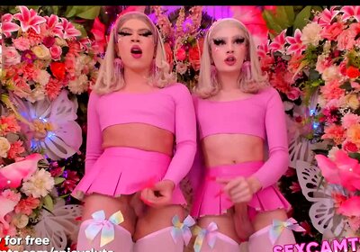 Hung Shemale Duo Milks Monster Dicks on Live Cam Show!